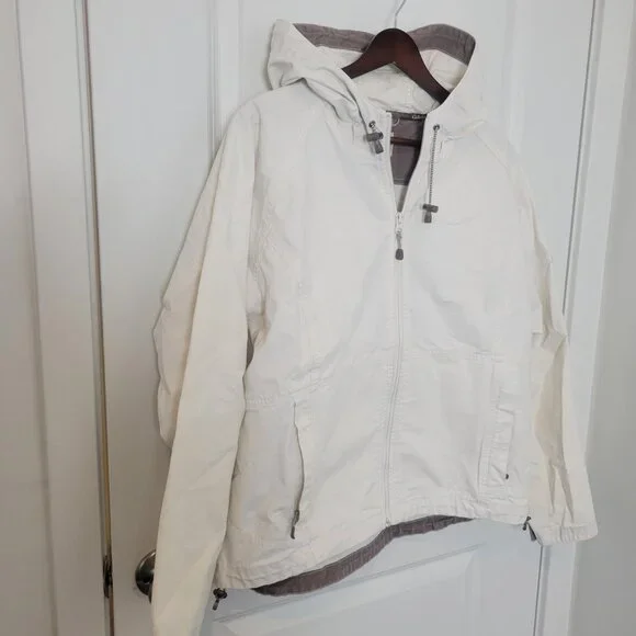 Women's Cabelas Jacket Full Zip 100% Cotten Hooded Off White Sz XL Lightweight - Picture 3 of 8